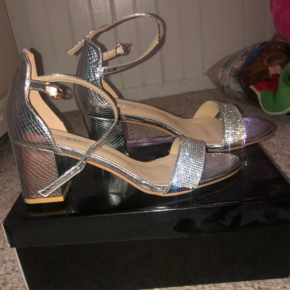 Shein Rhinestone Decor Ankle Strap Chunky Heel